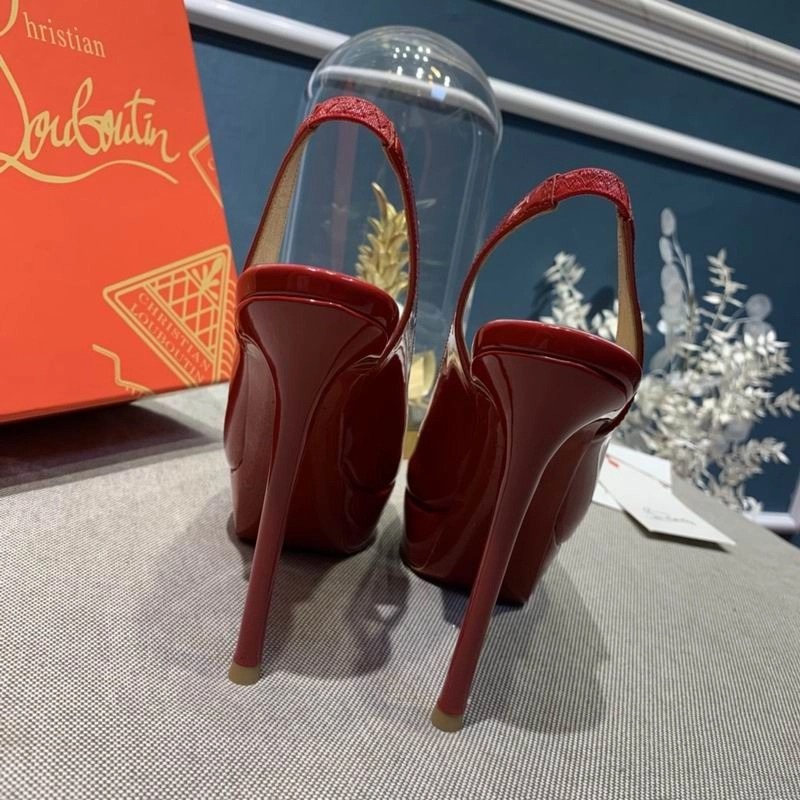 Christian Louboutin Lady Peep Toe 150 mm escarpins slingback cuir verni rouge – Image 4