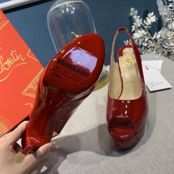 Christian Louboutin Lady Peep Toe 150 mm escarpins slingback en cuir verni rouge – Image 5
