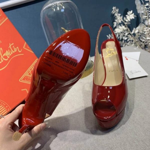 Christian Louboutin Lady Peep Toe 150 mm escarpins slingback cuir verni rouge – Image 2