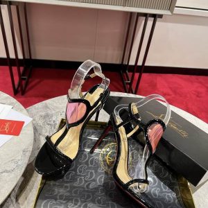 Christian Louboutin Lady Strappy Sandals 100 Mm en Cuir Verni Noir