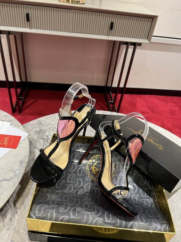 Christian Louboutin Lady Strappy Sandals 100 Mm en Cuir Verni Noir