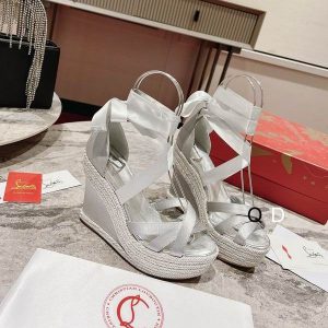 Christian Louboutin Lagoadonna 120mm Espadrilles Compensées Cuir Argent