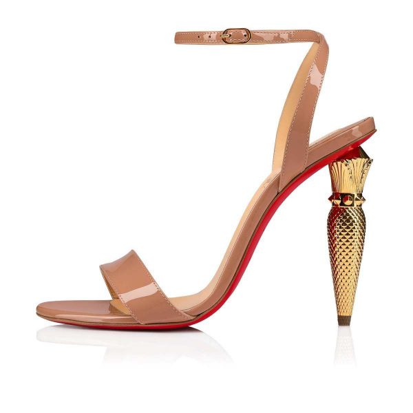 Christian Louboutin LipQueen Sandales 100mm en Cuir Verni Nude – Image 2