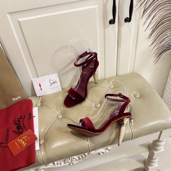 Christian Louboutin Lipqueen Sandales 100mm Velours Bourgogne – Image 3