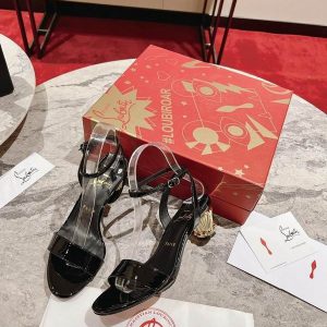 Christian Louboutin Lipsita Queen Sandales en Cuir Verni 55 Noir