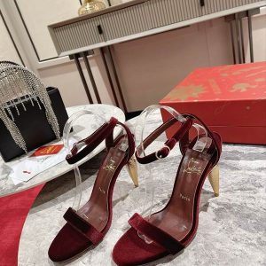 Christian Louboutin Lipstrass Queen Sandales 100mm Veau Velours Bourgogne