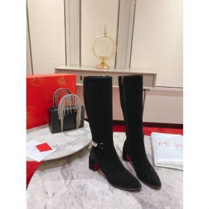 Christian Louboutin Lock Botta 70 mm Bottes Hautes en Daim Noir