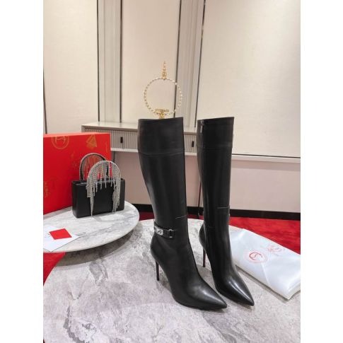 Christian Louboutin Lock Kate Bottes Hautes 100mm en Cuir de Veau Noir