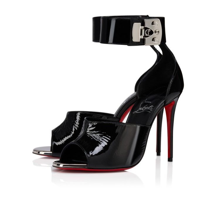 Christian Louboutin Lock Me Up Sandale 100 Mm Vog Cuir Vernis Noir