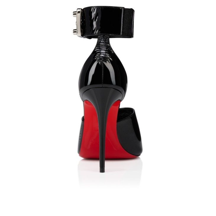 Christian Louboutin Lock Me Up Sandale 100 Mm Vog Cuir Vernis Noir – Image 3