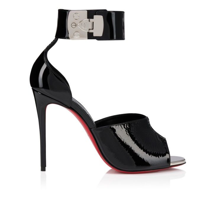 Christian Louboutin Lock Me Up Sandale 100 Mm Vog Cuir Vernis Noir – Image 4