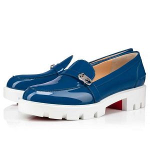 Christian Louboutin Ballerines Lock Woody Flat Ludwig/bianco cuir verni