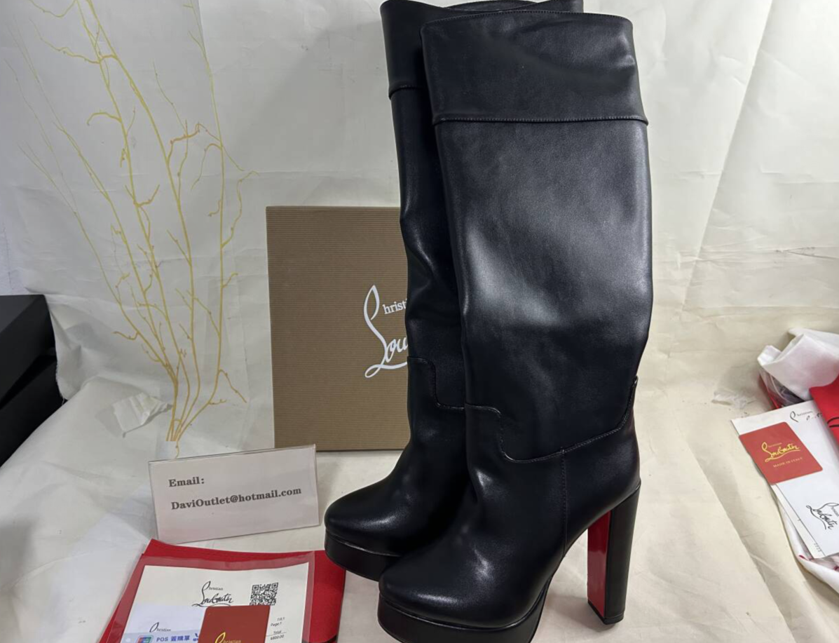 Christian Louboutin Loo Botta Alta 130 Mm Bottes en Cuir de Veau Noir – Image 5
