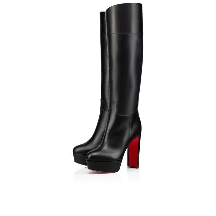 Christian Louboutin Loo Botta Alta 130 Mm Bottes en Cuir de Veau Noir