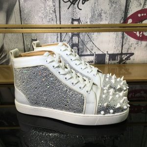 Christian Louboutin Baskets Hautes Lou Pik Pik Strass Cuir de veau Blanc