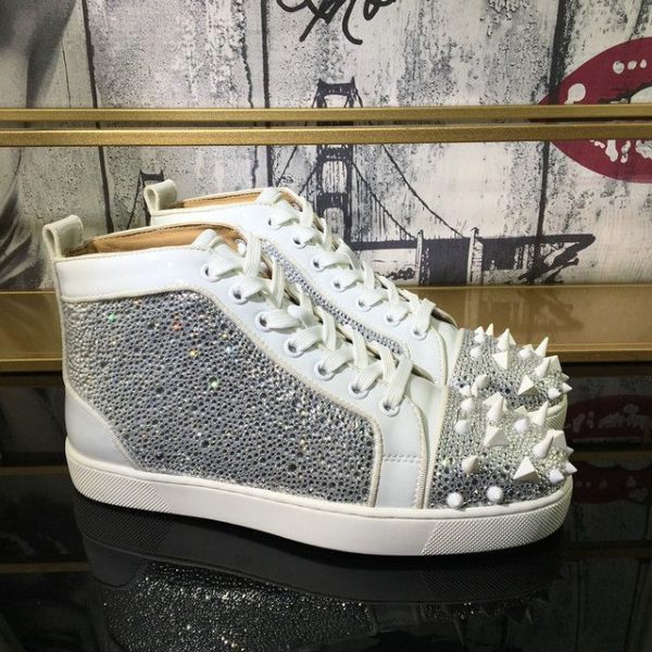 Christian Louboutin Baskets Hautes Lou Pik Pik Strass Cuir de veau Blanc