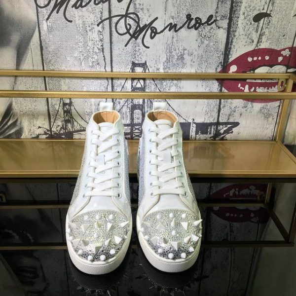 Christian Louboutin Baskets Hautes Lou Pik Pik Strass Cuir de veau Blanc – Image 2