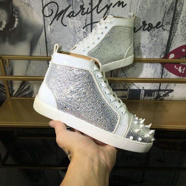 Christian Louboutin Baskets Hautes Lou Pik Pik Strass Cuir de veau Blanc – Image 3