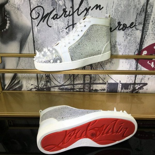 Christian Louboutin Baskets Hautes Lou Pik Pik Strass Cuir de veau Blanc – Image 4