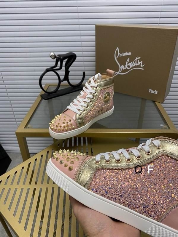 Christian Louboutin Lou Spikes Donna Baskets Plates Femme en Cuir Verni et à Paillettes Rose Or – Image 2
