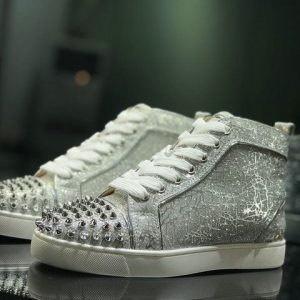 Christian Louboutin Baskets Hautes Louis Strass Cuir pailleté Argent