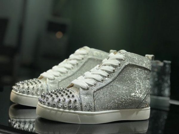 Christian Louboutin Baskets Hautes Louis Strass Cuir pailleté Argent