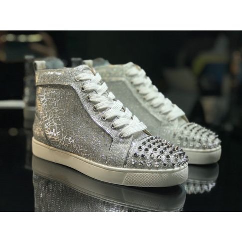 Christian Louboutin Baskets Hautes Louis Strass Cuir pailleté Argent – Image 2