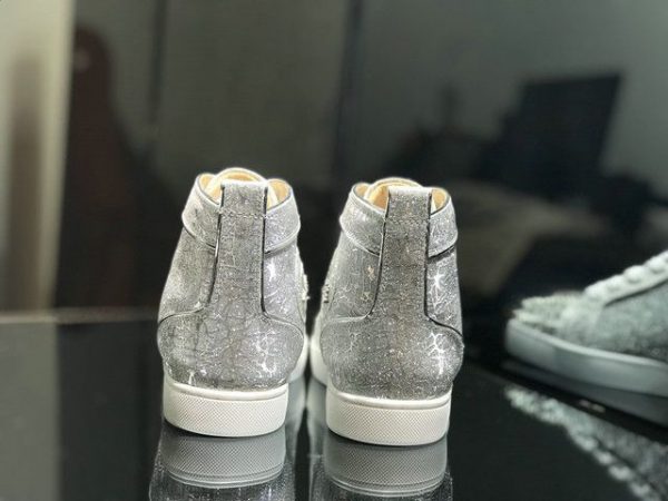 Christian Louboutin Baskets Hautes Louis Strass Cuir pailleté Argent – Image 3