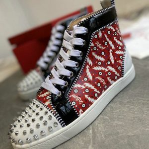 Christian Louboutin Lou Spikes Orlato Baskets Hautes Femme en Cuir Multicolore