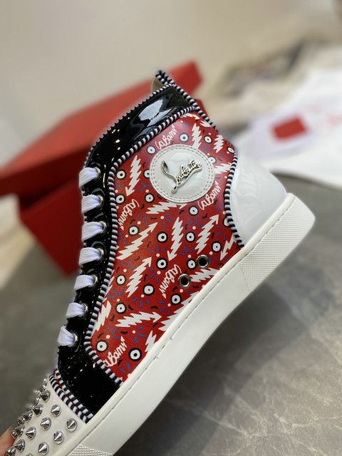 Christian Louboutin Lou Spikes Orlato Baskets Hautes Femme en Cuir Multicolore – Image 3