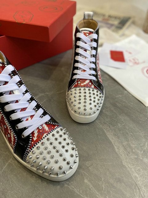 Christian Louboutin Lou Spikes Orlato Baskets Hautes Femme en Cuir Multicolore – Image 4
