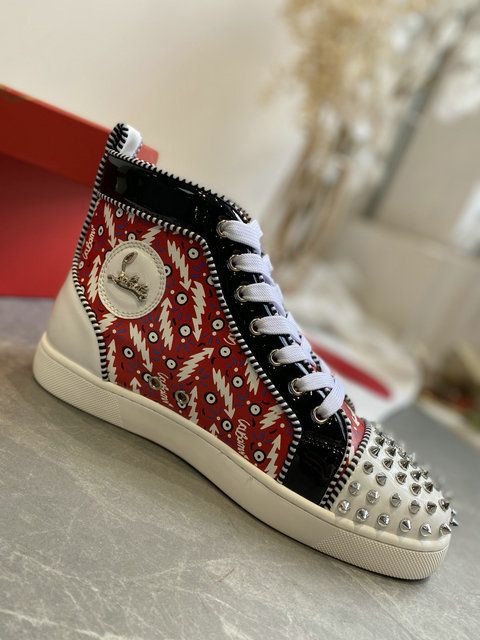 Christian Louboutin Lou Spikes Orlato Baskets Hautes Femme en Cuir Multicolore – Image 5