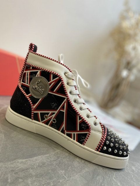 Christian Louboutin Lou Spikes Orlato Femme Baskets Plates en Cuir Verni Multicolore – Image 4