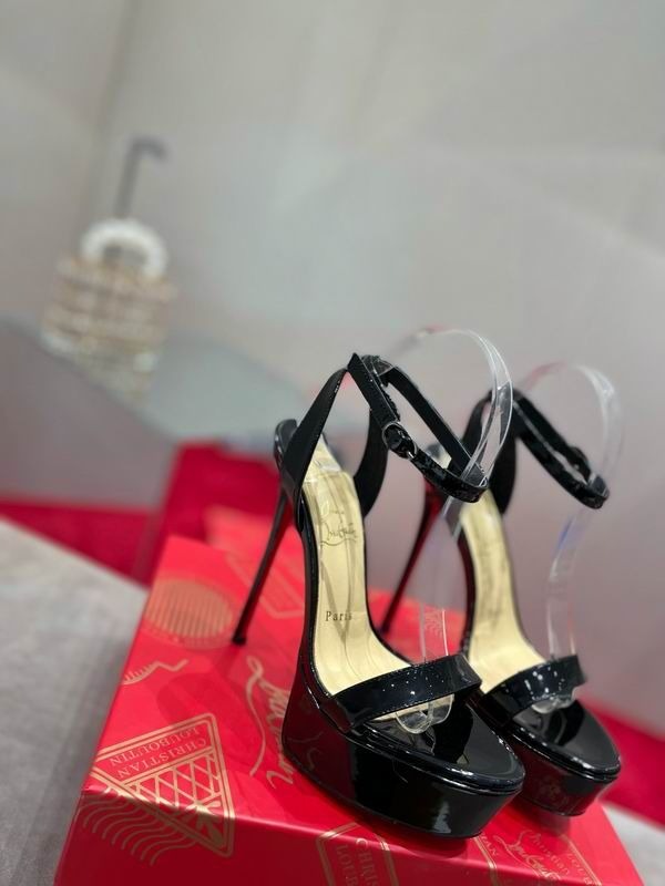 Christian Louboutin Loubi Queen Alta 150 Mm Sandales en Cuir Verni Noir – Image 2