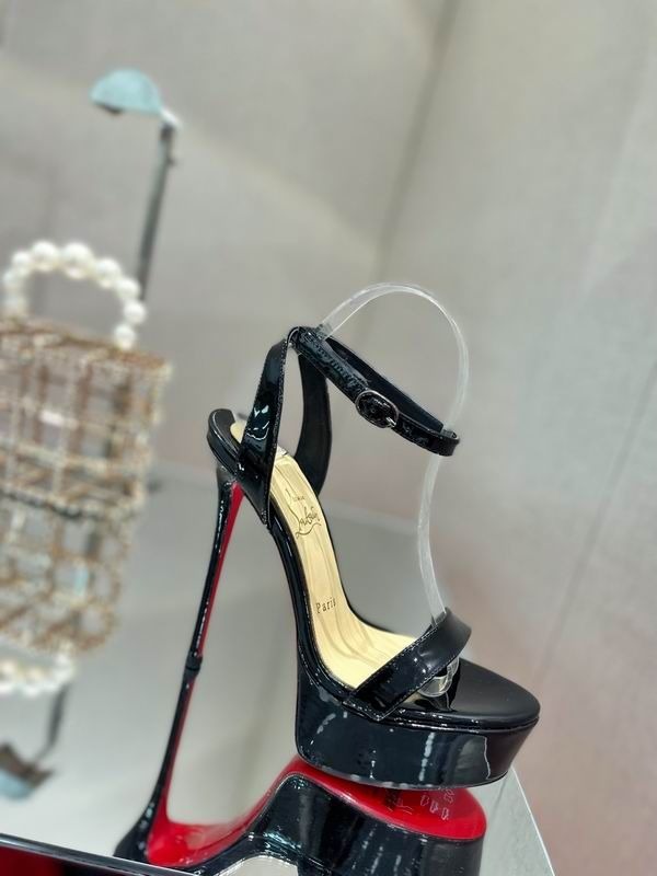 Christian Louboutin Loubi Queen Alta 150 Mm Sandales en Cuir Verni Noir – Image 3