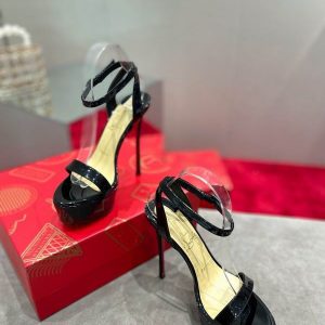 Christian Louboutin Loubi Queen Alta 150 Mm Sandales en Cuir Verni Noir