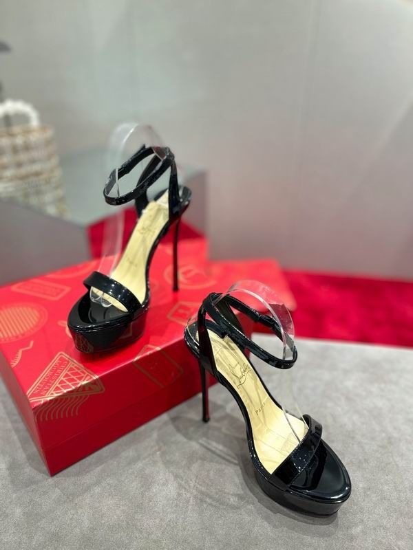 Christian Louboutin Loubi Queen Alta 150 Mm Sandales en Cuir Verni Noir