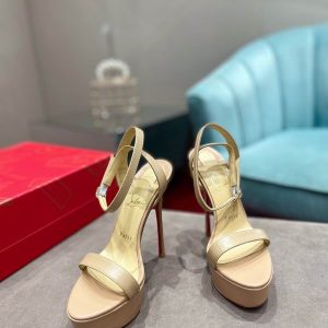 Christian Louboutin Loubi Queen Alta 150 Mm Sandales Cuir Nappa Nude