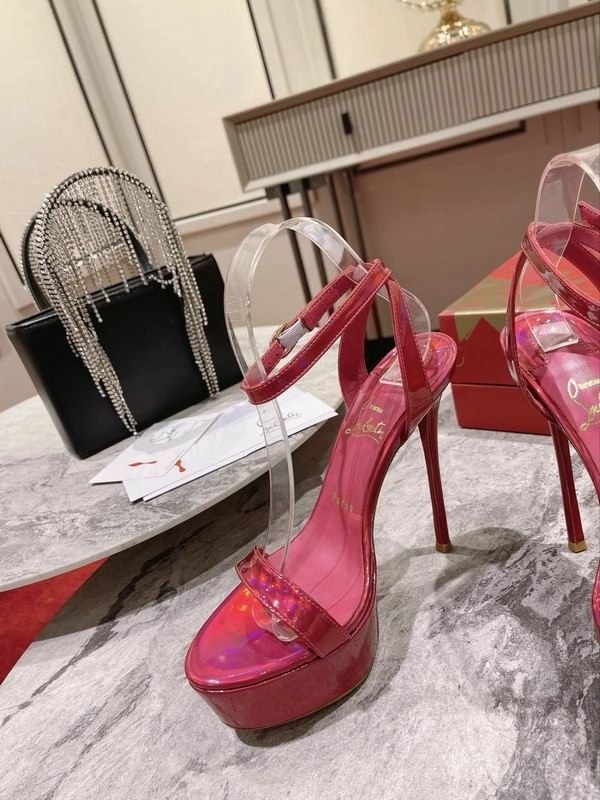 Christian Louboutin Loubi Queen Alta 150 mm sandales à plateforme cuir verni fuchsia psychique – Image 2
