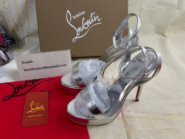 Christian Louboutin Loubi Queen Alta 150 mm sandales à brides cuir specchio manoir argent – Image 4