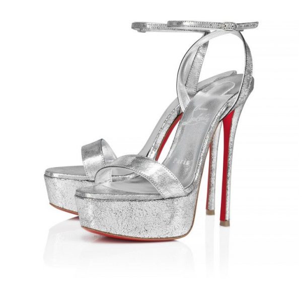 Christian Louboutin Loubi Queen Alta 150 mm sandales à brides cuir specchio manoir argent