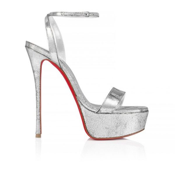 Christian Louboutin Loubi Queen Alta 150 mm sandales à brides cuir specchio manoir argent – Image 3