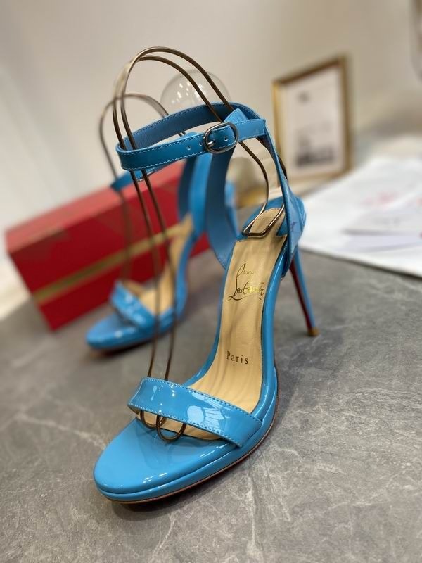 Christian Louboutin Loubi Queen Sandales 100mm Cuir Verni Bleu