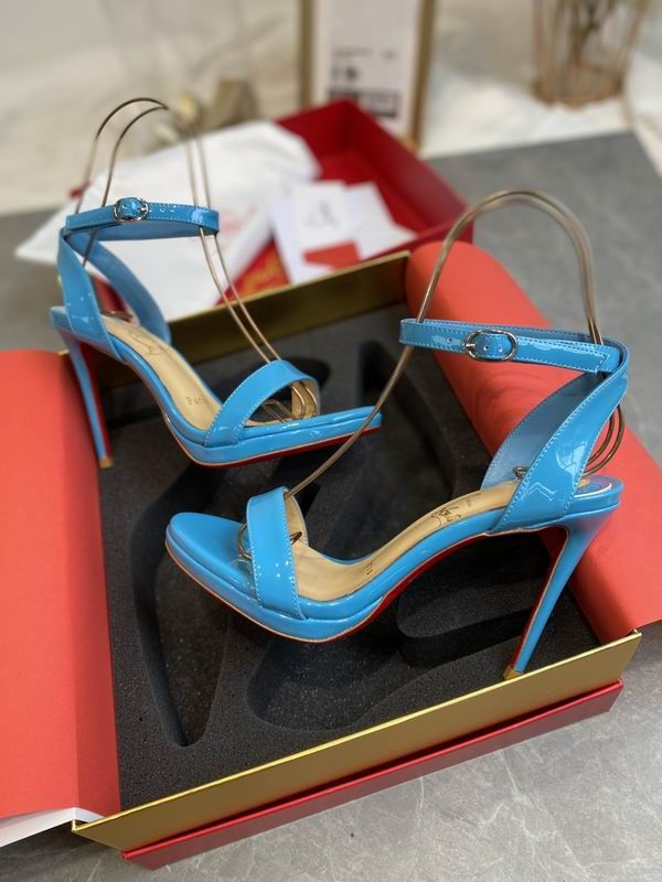 Christian Louboutin Loubi Queen Sandales 100mm Cuir Verni Bleu – Image 2
