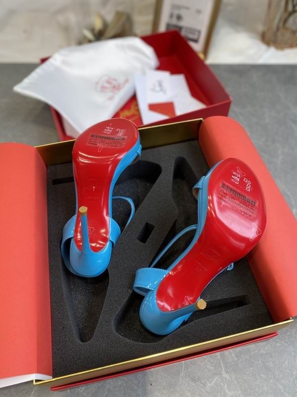 Christian Louboutin Loubi Queen Sandales 100mm Cuir Verni Bleu – Image 5