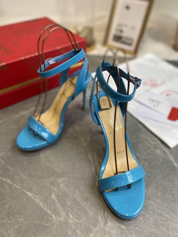 Christian Louboutin Loubi Queen Sandales 100mm Cuir Verni Bleu – Image 3