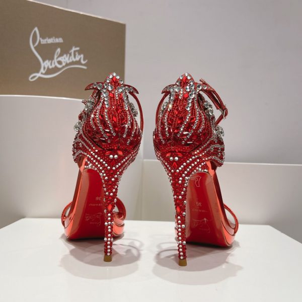 Christian Louboutin Loubi Vega Sandales 120mm Cristaux Cuir Vernis Rouge – Image 2