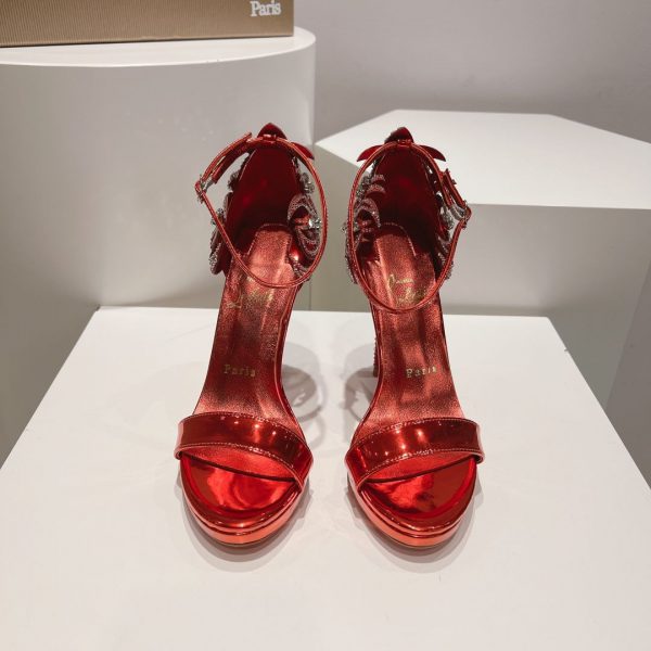 Christian Louboutin Loubi Vega Sandales 120mm Cristaux Cuir Vernis Rouge – Image 3