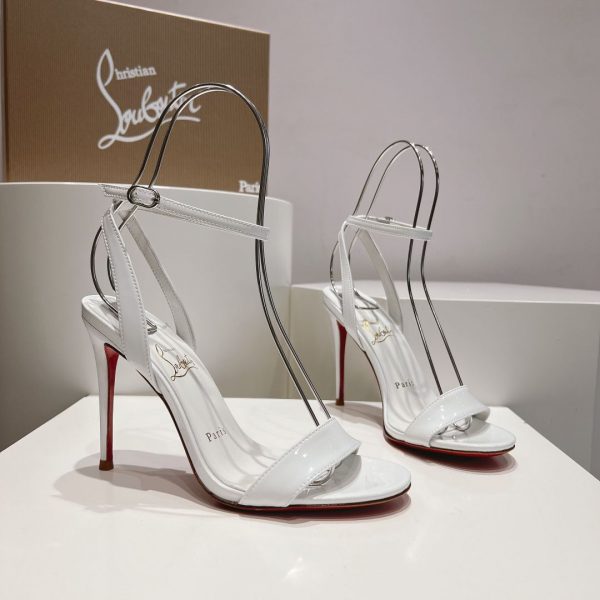 Christian Louboutin Loubigirl 100 mm Sandales en Cuir Verni Bianco