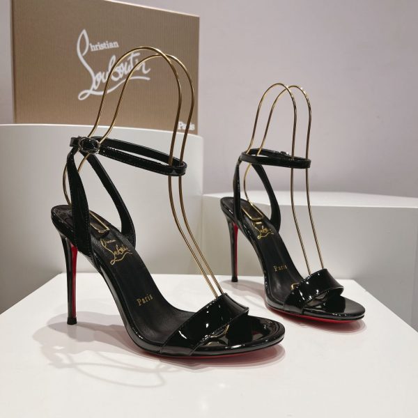 Christian Louboutin Loubigirl 100 mm Sandales en Cuir Verni Noir